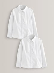 White 2 Pack Fitted Long Sleeve Cotton Rich Stretch Premium School Shirts (3-18yrs) - Image 1 of 12