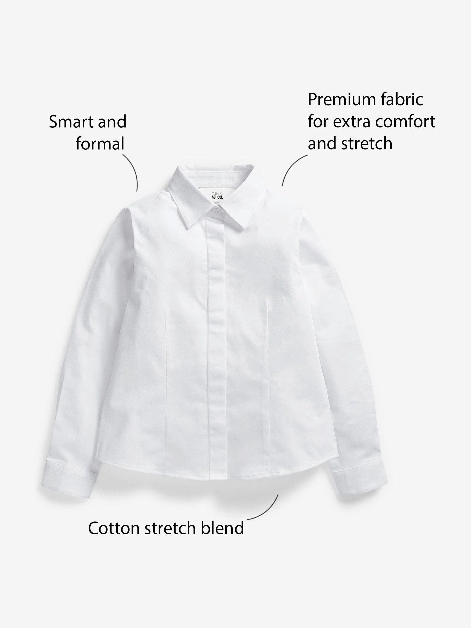 Buy White 2 Pack Fitted Long Sleeve Cotton Rich Stretch
