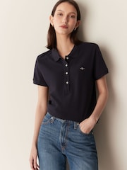 GANT Blue Shield Cap Sleeve Piqué 100% Cotton Polo Shirt - Image 1 of 5