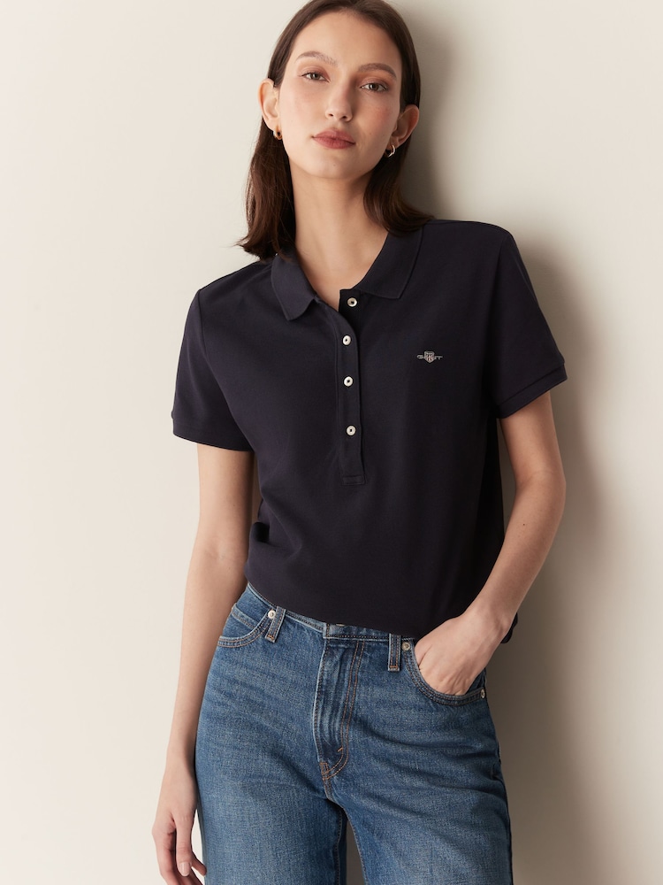 GANT Blue Shield Cap Sleeve Piqué 100% Cotton Polo Shirt - Image 1 of 5