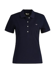 GANT Blue Shield Cap Sleeve Piqué 100% Cotton Polo Shirt - Image 4 of 5