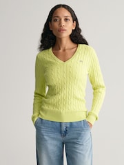 GANT Green Stretch Cotton Cable Knit Jumper - Image 1 of 5