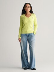 GANT Green Stretch Cotton Cable Knit Jumper - Image 3 of 5
