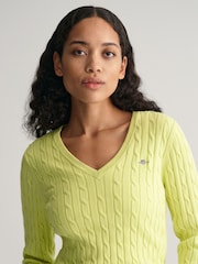 GANT Green Stretch Cotton Cable Knit Jumper - Image 4 of 5