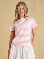 Cream at Pink - Joules Harbour Striped Boat Neck Breton Top - Larawan 1 ng 7