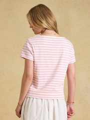 Cream at Pink - Joules Harbour Striped Boat Neck Breton Top - Larawan 2 ng 7