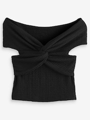 Schwarz - Texturiertes Bardot-Top mit Twist Front​​​​​​​ - Bild 4 von 5