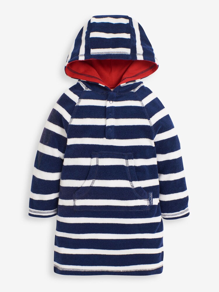 JoJo Maman Bébé Navy Stripe Towelling Hooded Pull On - Image 1 of 1
