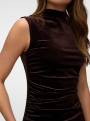 VERO MODA Brown Sleeveless Lace Trim Velvet Mini Dress - Image 3 of 5
