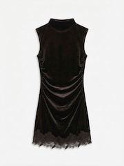 VERO MODA Brown Sleeveless Lace Trim Velvet Mini Dress - Image 5 of 5