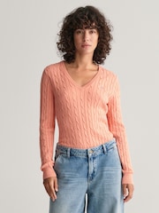 GANT Dark Pink Stretch Cotton Cable Knit Jumper - Image 1 of 4