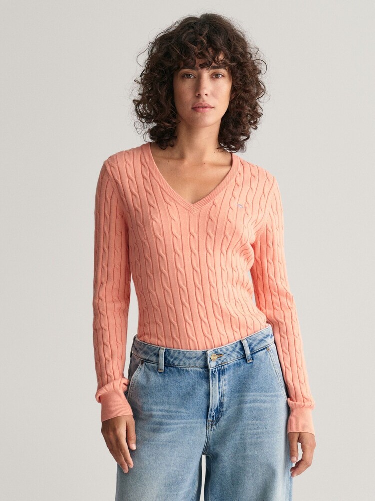 GANT Dark Pink Stretch Cotton Cable Knit Jumper - Image 1 of 4