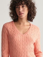 GANT Dark Pink Stretch Cotton Cable Knit Jumper - Image 3 of 4