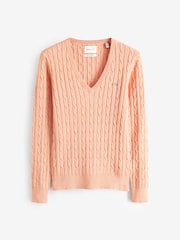 GANT Dark Pink Stretch Cotton Cable Knit Jumper - Image 4 of 4