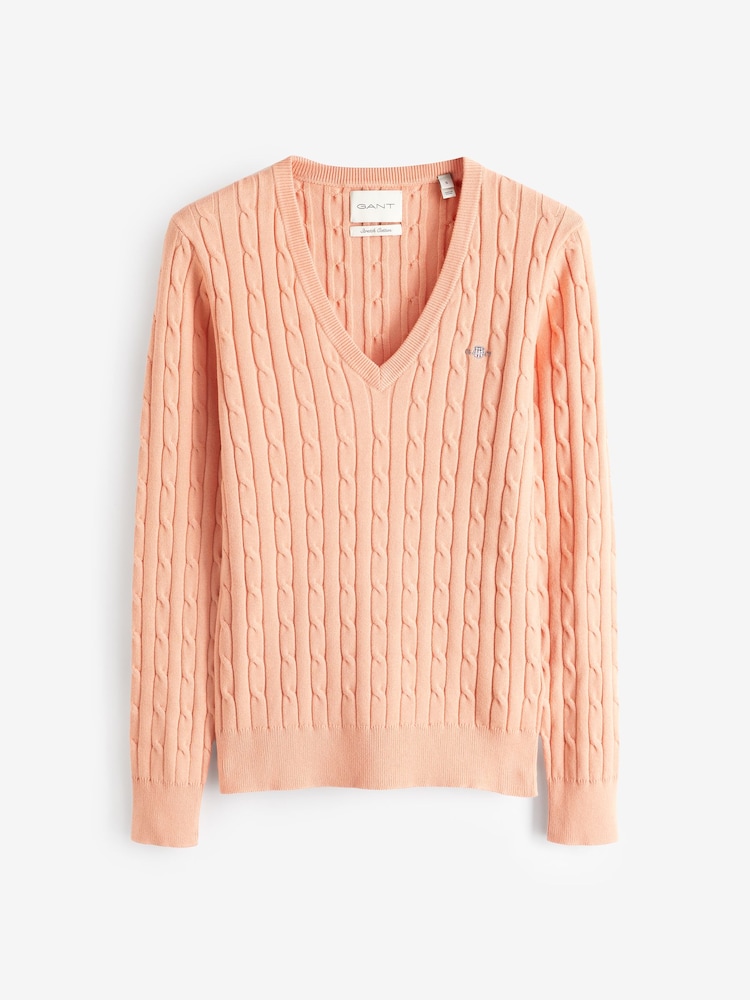 GANT Dark Pink Stretch Cotton Cable Knit Jumper - Image 4 of 4