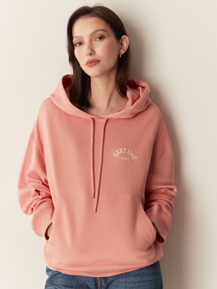 GANT Pink Arch Graphic Hoodie - Image 1 of 5 GANT Pink Arch Graphic Hoodie - Image 1 of 5