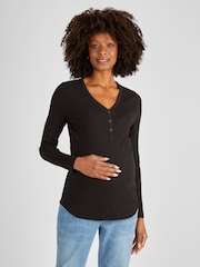 JoJo Maman Bébé Black Popper Front Maternity Top - Image 1 of 4