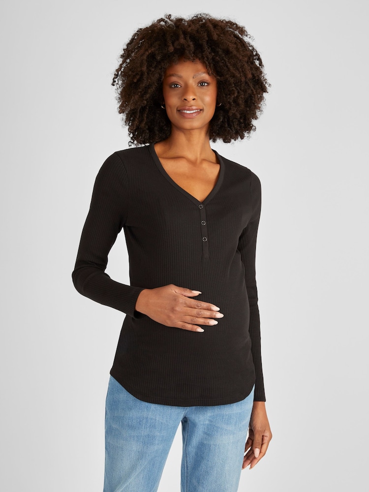 JoJo Maman Bébé Black Popper Front Maternity Top - Image 1 of 4