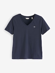 Blau - GANT Shield Logo T-Shirt mit V-Ausschnitt 100 % Baumwolle - Bild 6 von 6