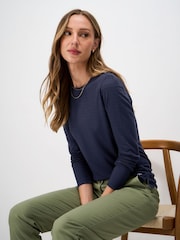 블루 - Crew Clothing Textured Stripe Long Sleeve Top - 5의 이미지 1