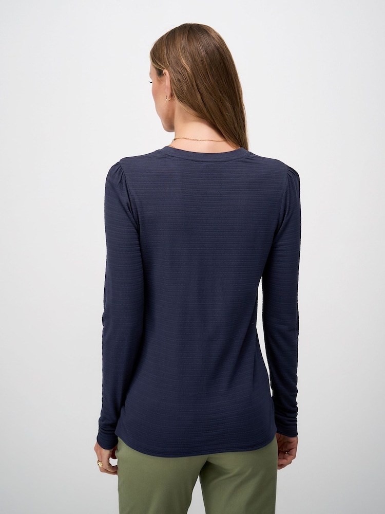 블루 - Crew Clothing Textured Stripe Long Sleeve Top - 5의 이미지 2