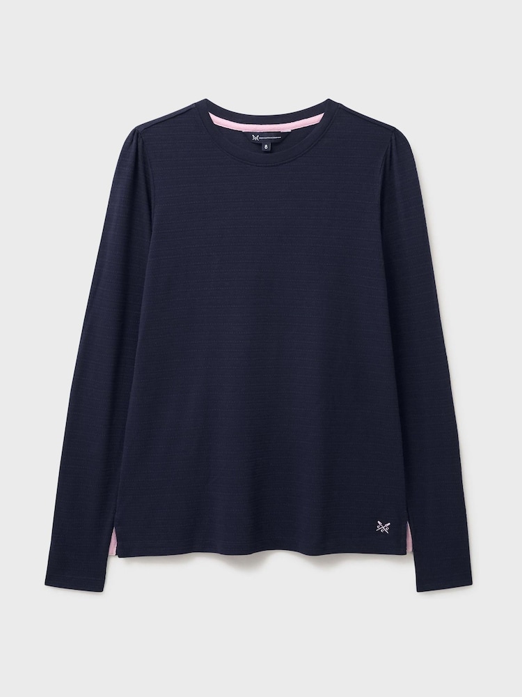 블루 - Crew Clothing Textured Stripe Long Sleeve Top - 5의 이미지 5