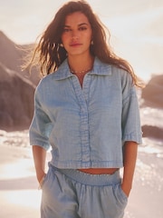 Mid Blue Denim Cheesecloth Short Sleeve Shirt - Image 1 of 7