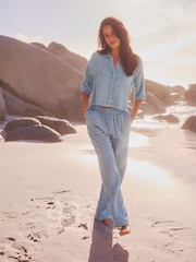 Mid Blue Denim Cheesecloth Short Sleeve Shirt - Image 2 of 7