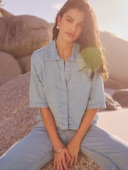Mid Blue Denim Cheesecloth Short Sleeve Shirt - Image 3 of 7