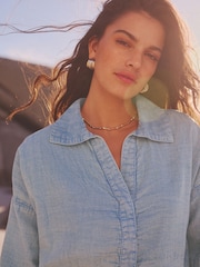 Mid Blue Denim Cheesecloth Short Sleeve Shirt - Image 4 of 7