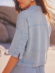 Mid Blue Denim Cheesecloth Short Sleeve Shirt - Image 5 of 7