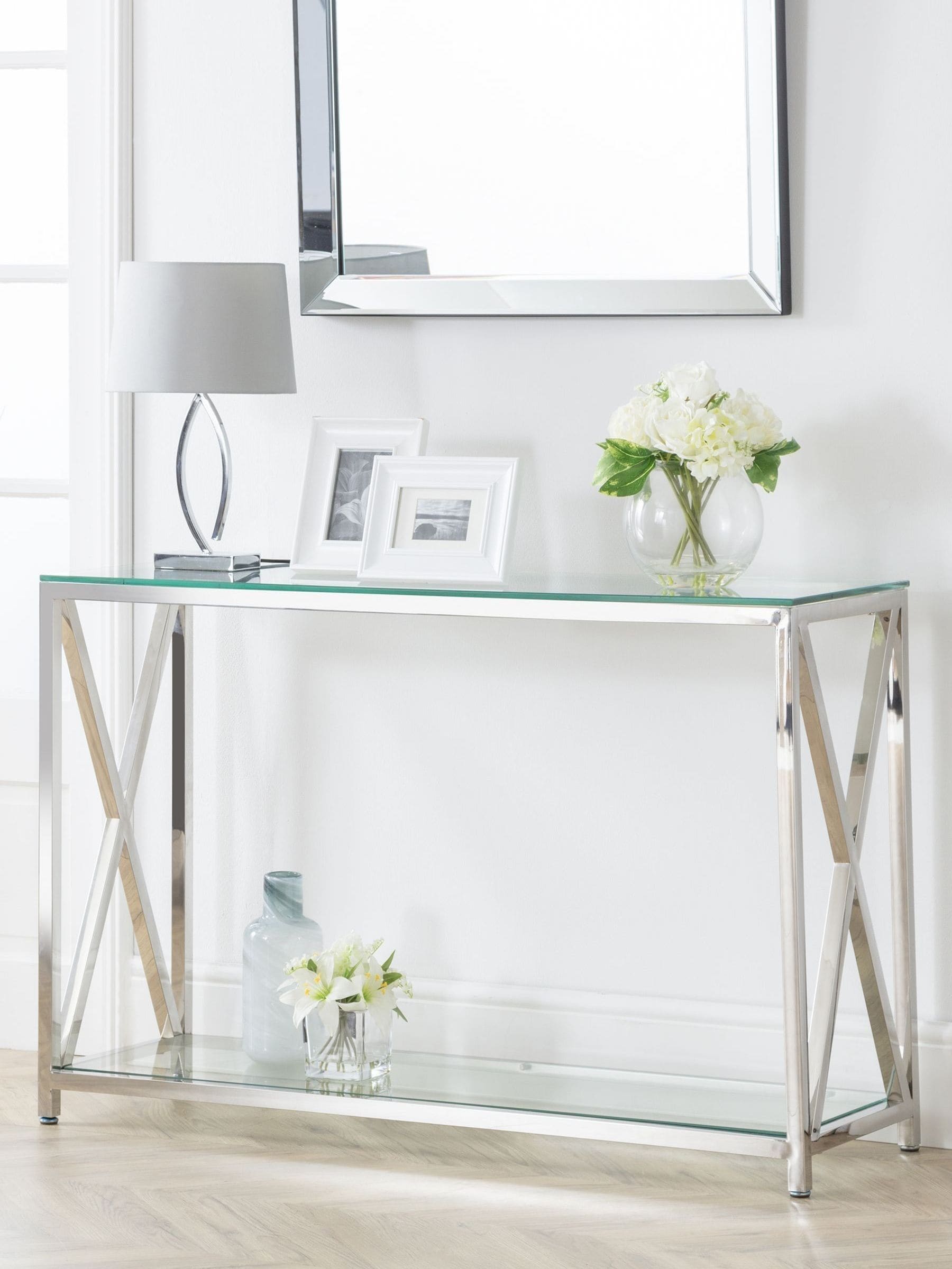 Julian Bowen Miami Console Table, Glass & Silver - H75 x W120 x D40cm | Art Deco Slim Sofa Table for Living Room, - Image 7