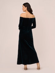 Adrianna Papell Green Velvet Off The Shoulder Gown - Image 2 of 7