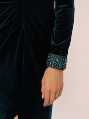 Adrianna Papell Green Velvet Off The Shoulder Gown - Image 5 of 7