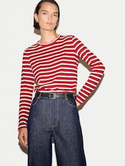 Jigsaw Red Cotton Slub Stripe Long Sleeve T-Shirt - Image 1 of 6