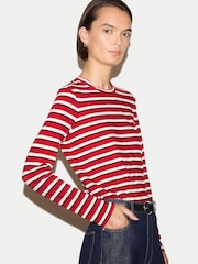 Jigsaw Red Cotton Slub Stripe Long Sleeve T-Shirt - Image 2 of 6