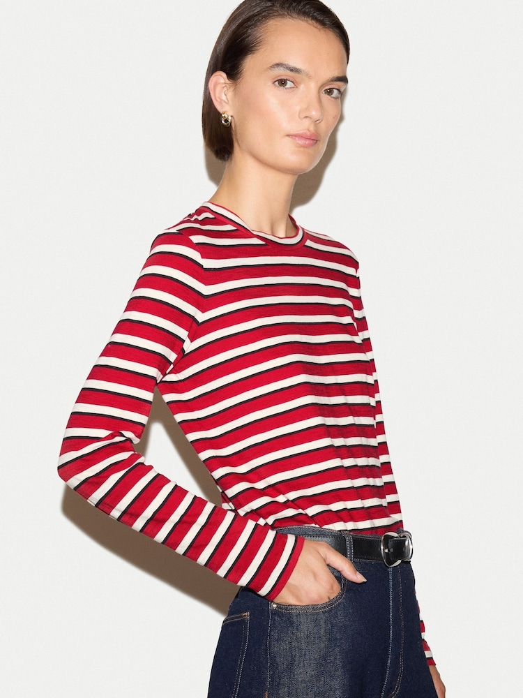 Jigsaw Red Cotton Slub Stripe Long Sleeve T-Shirt - Image 2 of 6