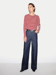 Jigsaw Red Cotton Slub Stripe Long Sleeve T-Shirt - Image 3 of 6