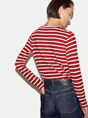 Jigsaw Red Cotton Slub Stripe Long Sleeve T-Shirt - Image 4 of 6
