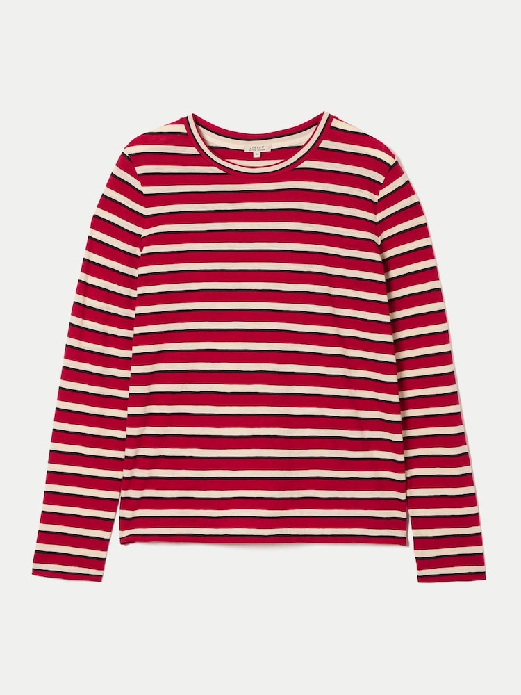 Jigsaw Red Cotton Slub Stripe Long Sleeve T-Shirt - Image 6 of 6