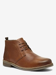 Tan Brown Regular Fit Waxy Finish Leather Chukka Boots - Image 1 of 6