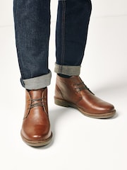 Tan Brown Regular Fit Waxy Finish Leather Chukka Boots - Image 2 of 6