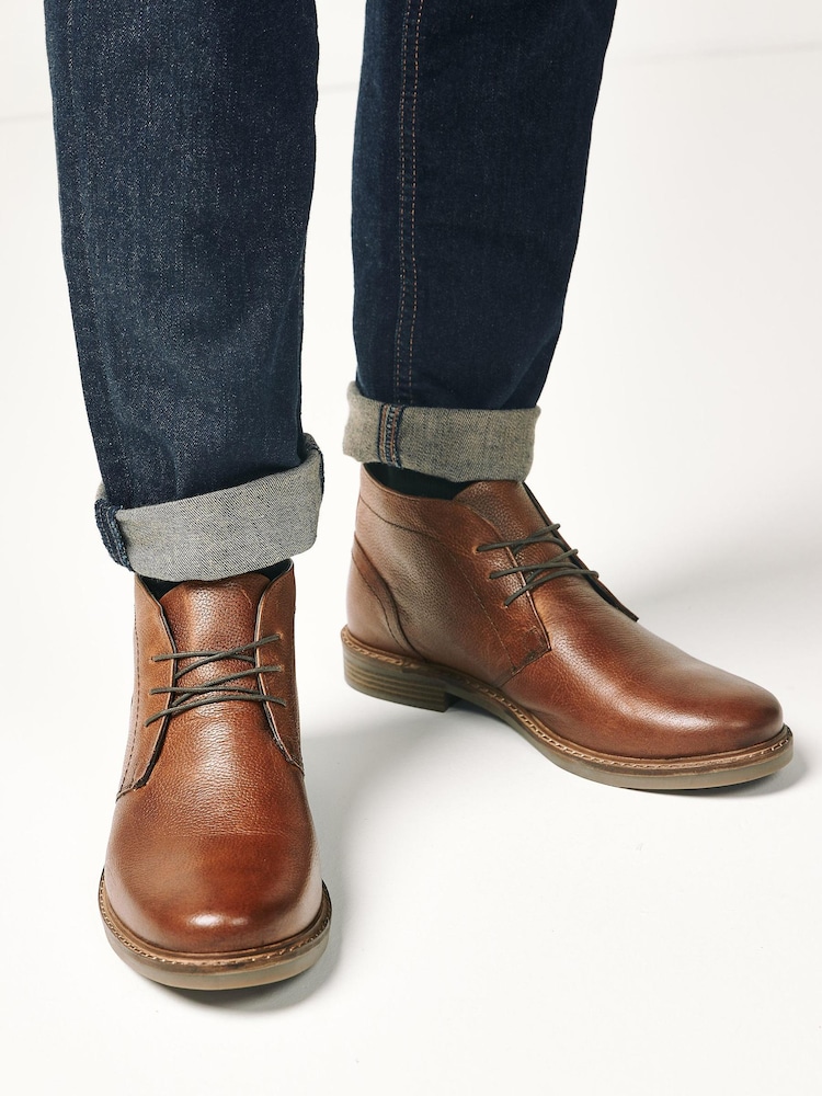 Tan Brown Regular Fit Waxy Finish Leather Chukka Boots - Image 5 of 6