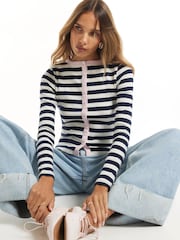 River Island Black Stripe Rib Cardigan - Image 1 of 4