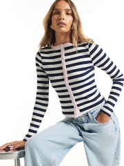River Island Black Stripe Rib Cardigan - Image 2 of 4