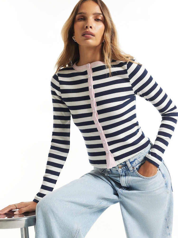River Island Black Stripe Rib Cardigan - Image 2 of 4