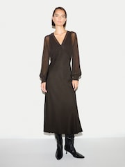 Jigsaw Dark Brown Long Sleeve Bias Dress - Image 1 of 5