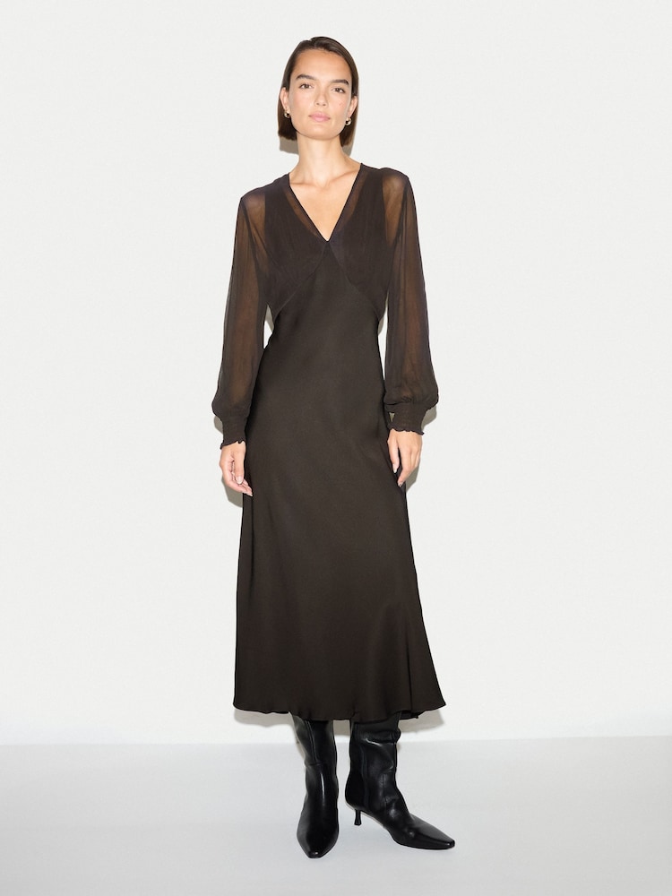 Jigsaw Dark Brown Long Sleeve Bias Dress - Image 1 of 5