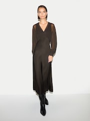 Jigsaw Dark Brown Long Sleeve Bias Dress - Image 3 of 5