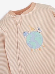 JoJo Maman Bébé Natural Hello World Embroidered Cotton Zip Baby Sleepsuit - Image 2 of 3